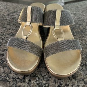 Size 10 M PESARO Sandals. New condition. Never used. Gold and Silver.